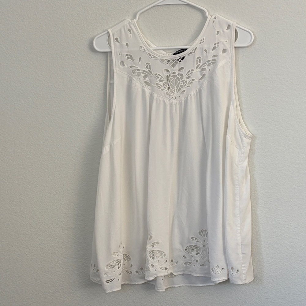 Torrid White Sleeveless Blouse with Cutout embroidered Lace Design